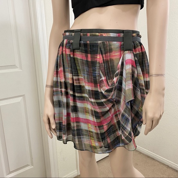 TED BAKER London Plaid Chiffon Skirt Size 2 - Picture 1 of 8